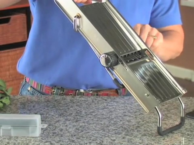 Pro Stainless Steel Mandoline Slicer with BONUS Food Pusher / Receptacle - image 8 from the video
